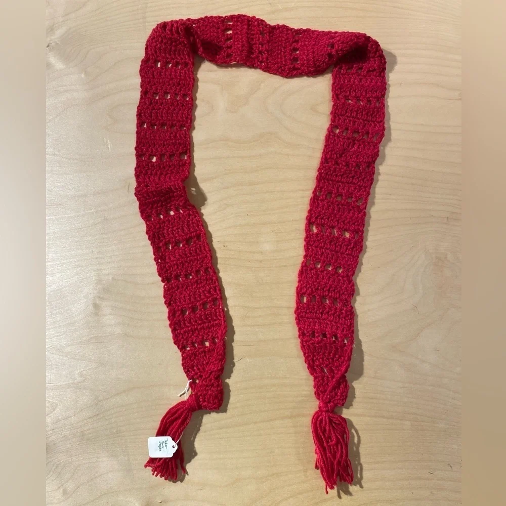 Handcrafted Red Crochet Skinny  Scarf (OT)